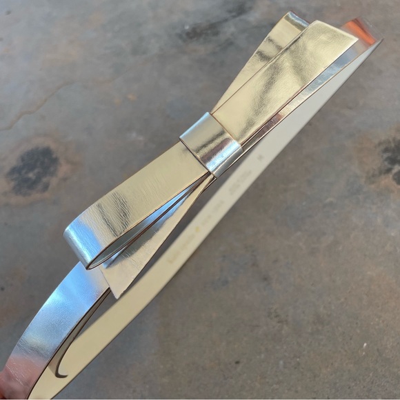 kate spade Accessories - KATE SPADE Leather Metallic Mirror Silver Bow Belt Size Medium